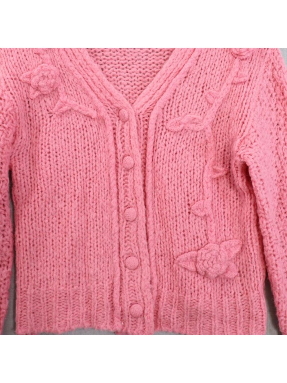 LoveShackFancy Fabietto Alpaca Cardigan Large Pink Cropped Floral - Picture 6 of 12
